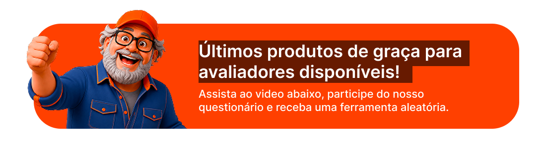 Últimos produtos de graça para avaliadores disponíveis! Assista ao vídeo abaixo, participe do nosso questionário e receba uma ferramenta aleatória.